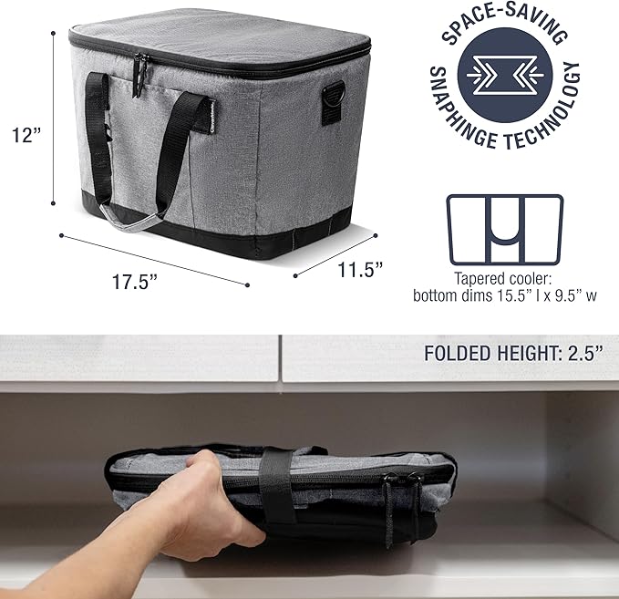 CleverMade Collapsible Cooler Bag 50 Can Beach & Travel Car Cooler, Folding Soft Cooler, Shoulder Strap, Bottle Opener Great Car Coolers for Travel, Cleans Easy, Leak Proof - Gray/Black Gray/Midnight
