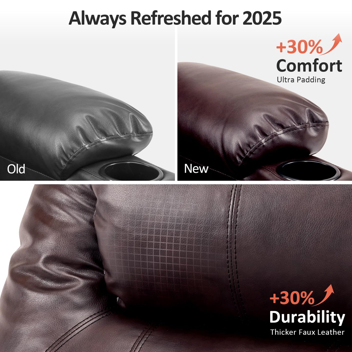 MCombo Electric Power Lift Recliner Chair Sofa with Massage and Heat for Elderly, 3 Positions, 2 Side Pockets, and Cup Holders, USB Ports, Faux Leather 7040 (Dark Brown, Medium)