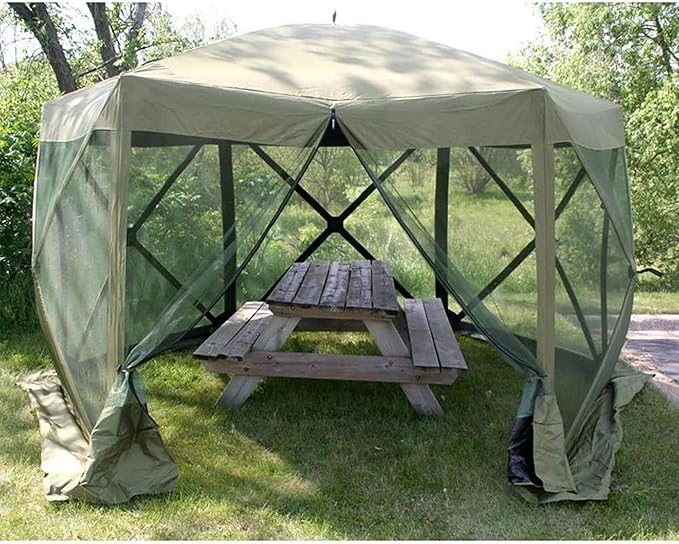 CLAM Quick-Set Escape 11.5 x 11.5 Ft Portable Pop-Up Outdoor Camping Screen Tent 6-Sided Canopy Shelter w/Carry Bag & 6 Sun and Wind Panels, Green