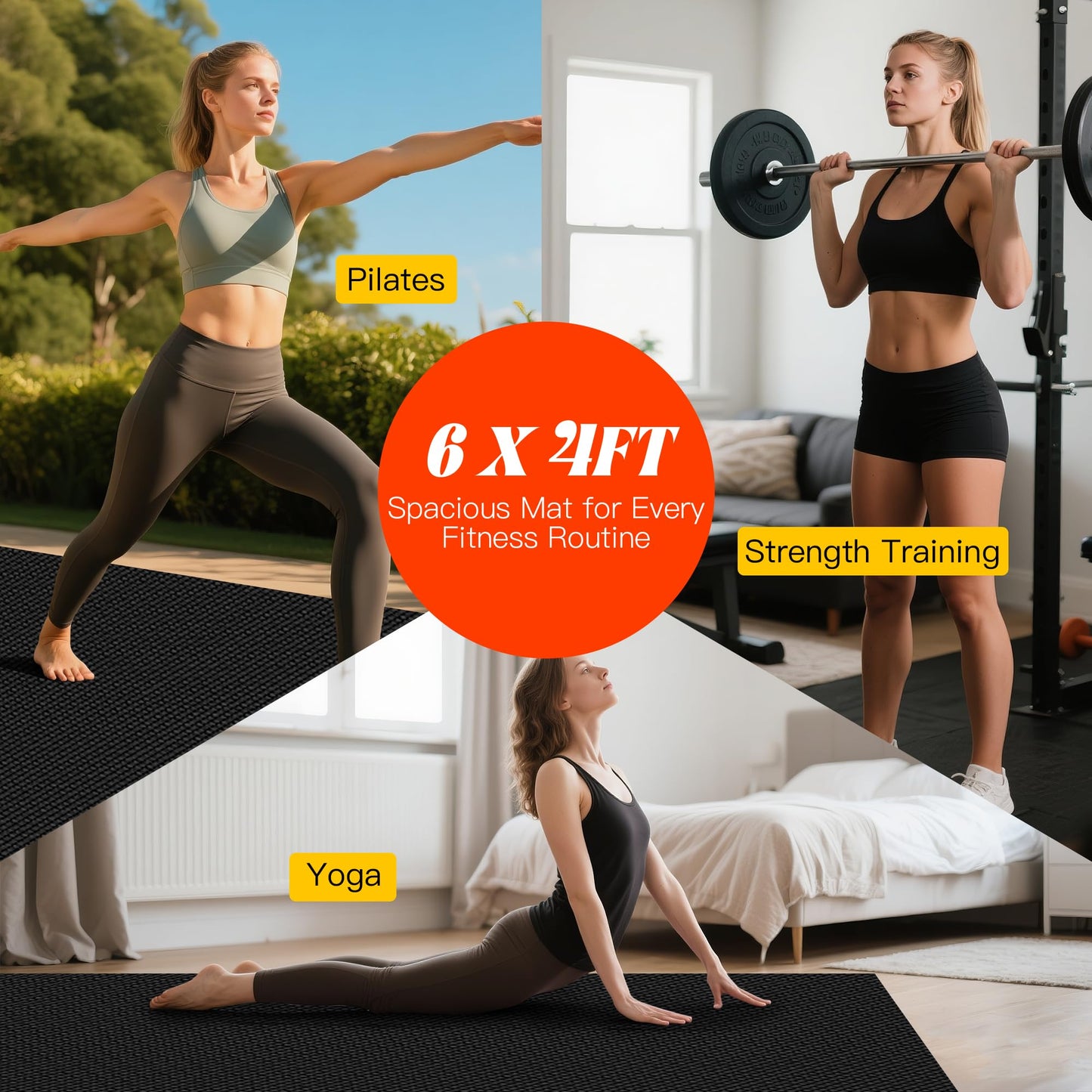 VTORY 8mm Large Workout Mat 6×4 ft – Extra Large Wide Yoga Mat & Pilates Mat Thick, Non-Slip Exercise Mat for Home Gym, Home Workout, HIIT, Strength, Stretching