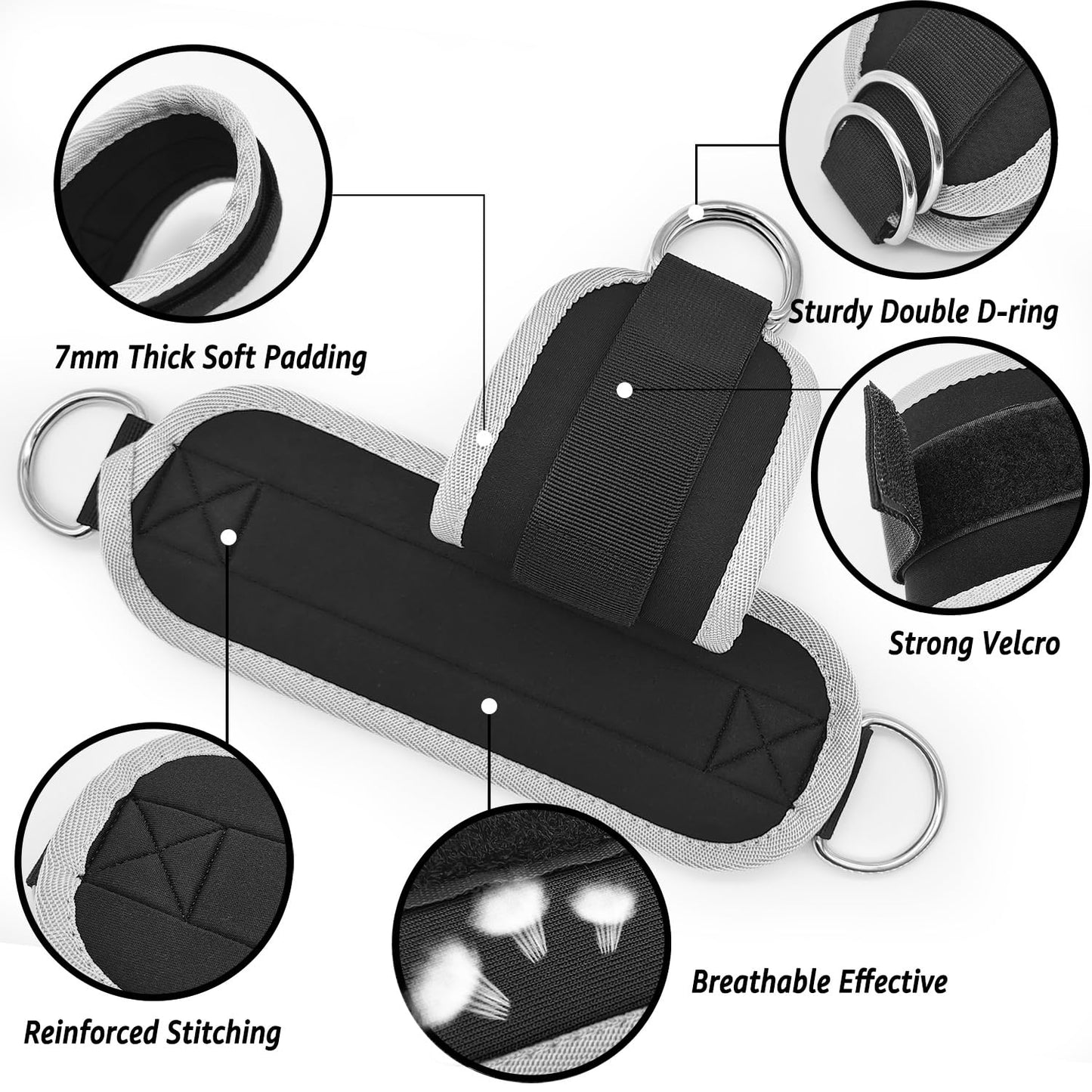 Anemeeoke Fitness Ankle Straps for Cable Machine, Kickbacks Glute Workouts, Lower Body Exercises, Adjustable Leg Straps with Neoprene Padding Men Women(Gray)