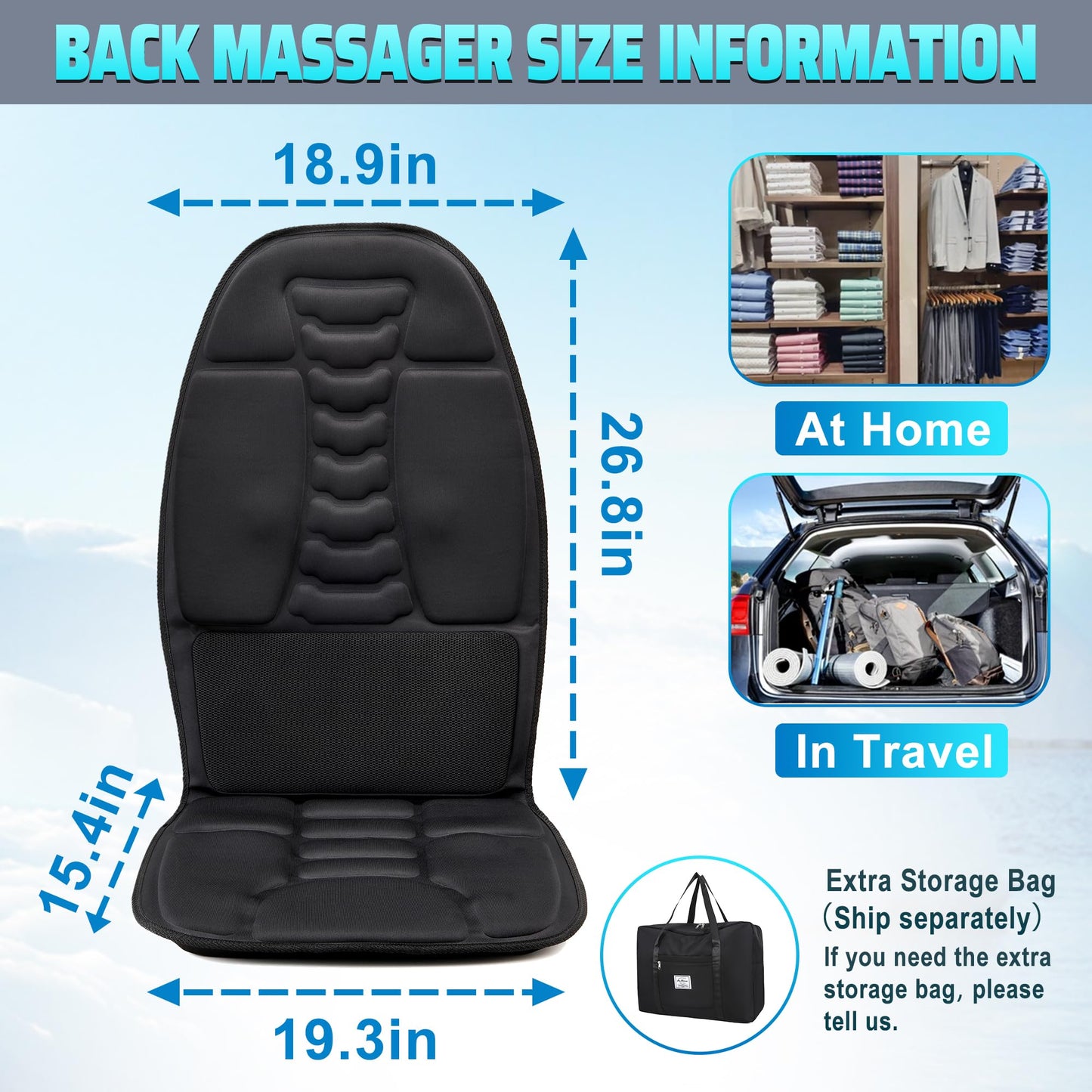 Back Massager with Heat, Massage Chair Pad for Pain Relief Deep Tissue, Portable Massage Seat Cushion for Home Office Use, Gifts for Men Women