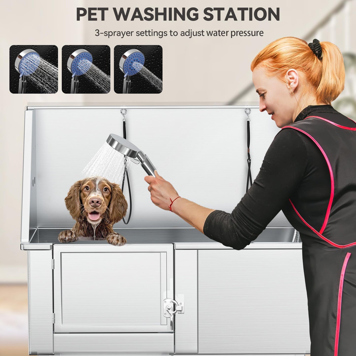 YITAHOME Dog Bathing Station, Professional Stainless Steel 304 Dog Grooming Bathtub w/Left Stairs, Faucet, Floor Grate, 50in Pet Washing Station for Large, Medium, Small Pets