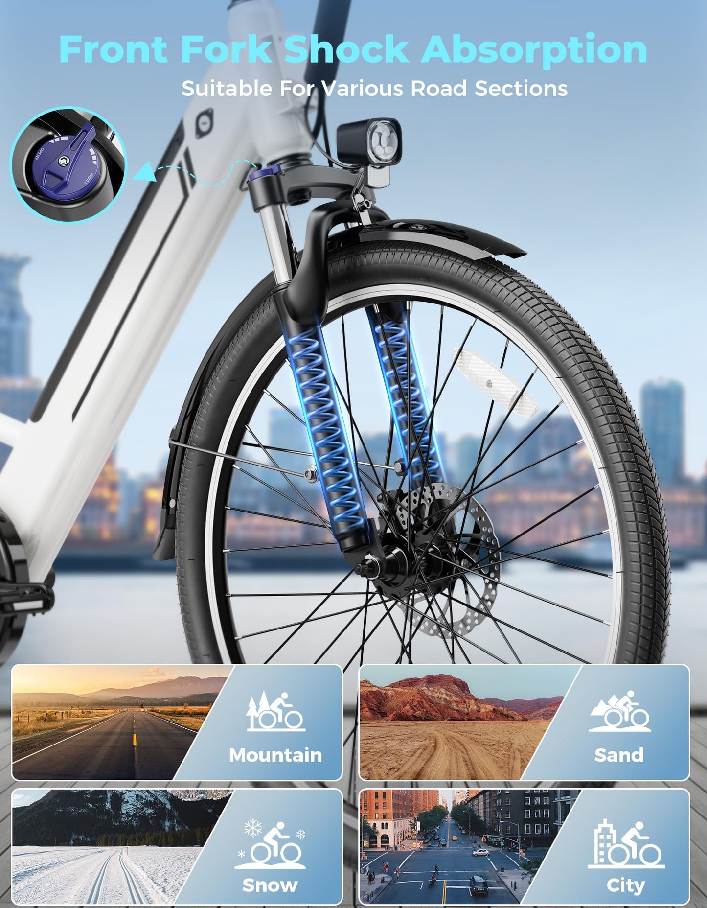 Jasion YC1 ST Electric Bike for Adults, Up to 23Mph, 750W Peak Motor Ebike, Range Up to 40Miles, 360WH Removable Battery, 26" E-Bike with 7 Speeds & Front Suspension for Commuting, Outdoor Leisure