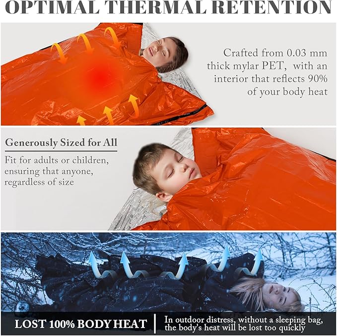 Emergency Sleeping Bags (2-Pack) Survival Sleeping Bag - Portable Thermal Sleeping Bags Bivy Sack, Mylar Emergency Blanket Survival Gear