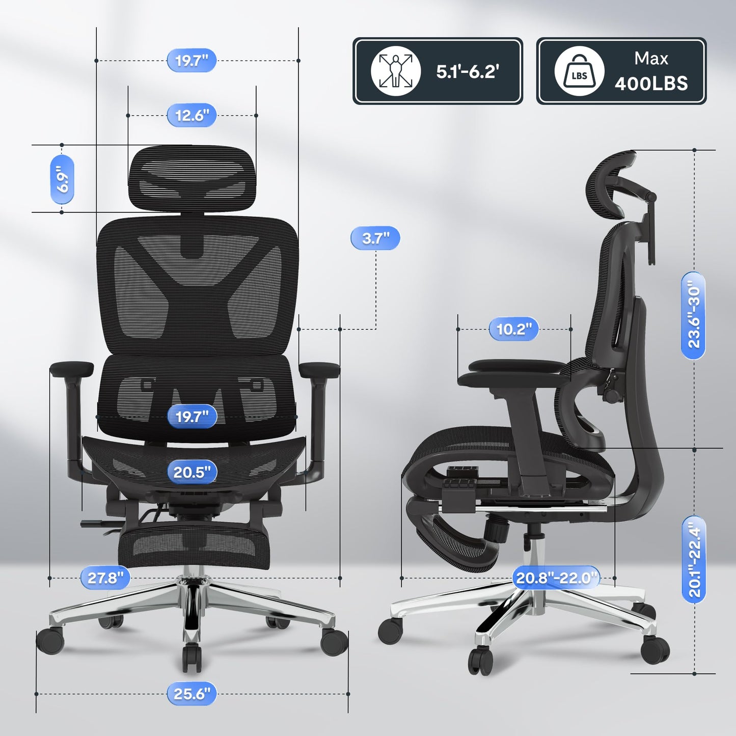 FLEXISPOT ErgoX Premium Ergonomic Office Chair with Footrest- Adjustable 3D Armrests, Dynamic Lumbar Support, Recline & Tilt Function, Mesh Seat, for Home & Office Use,Black