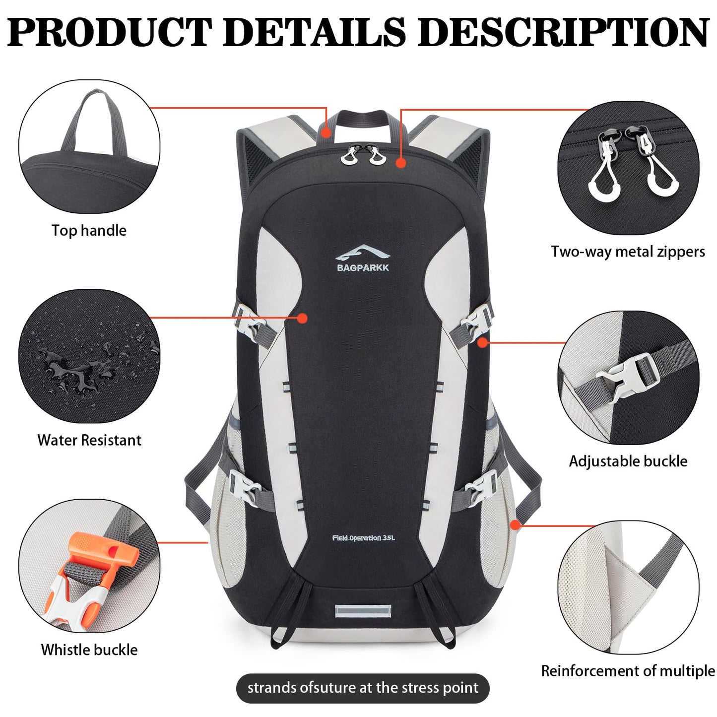 BAGPARKK Hiking Backpack,Large 35L Travel Backpacks for Men Women,Water Resistant Ultra Lightweight Foldable Packable Camping Daypack for Outdoor Sports