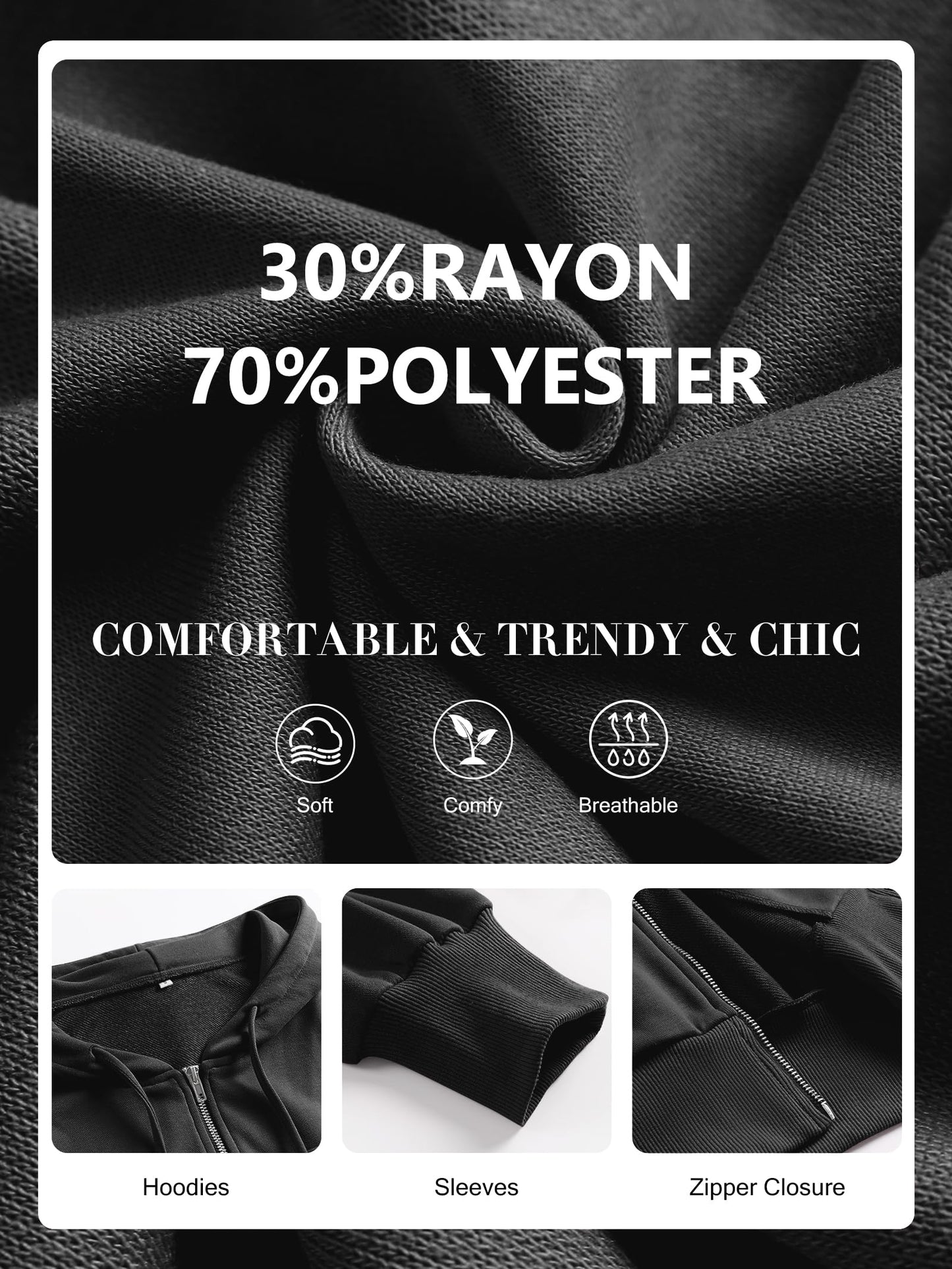 ANRABESS Women's Zip Up Hoodies Cropped Sweatshirts Full Zip Jackets 2024 Casual Fashion Fall Outfits Winter Clothes Black Medium