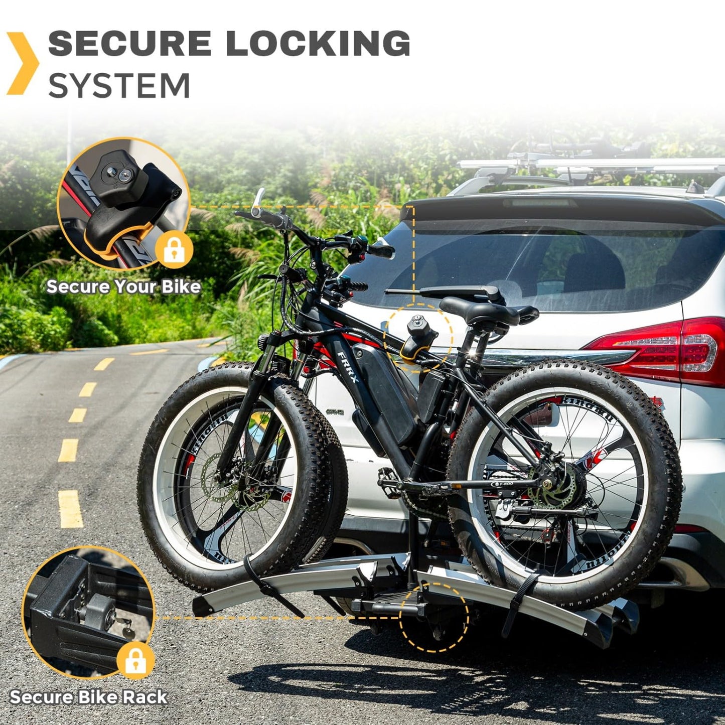 2 Bike Rack Hitch Mount, 200 lbs Electric Bicycle Carrier Rack Platform Style for Cars Trucks SUVs Minivans, fits MTB Gravel Road Bike with Up to 5-inch Fat Tire Carrier Rack - 2" Hitch Receiver