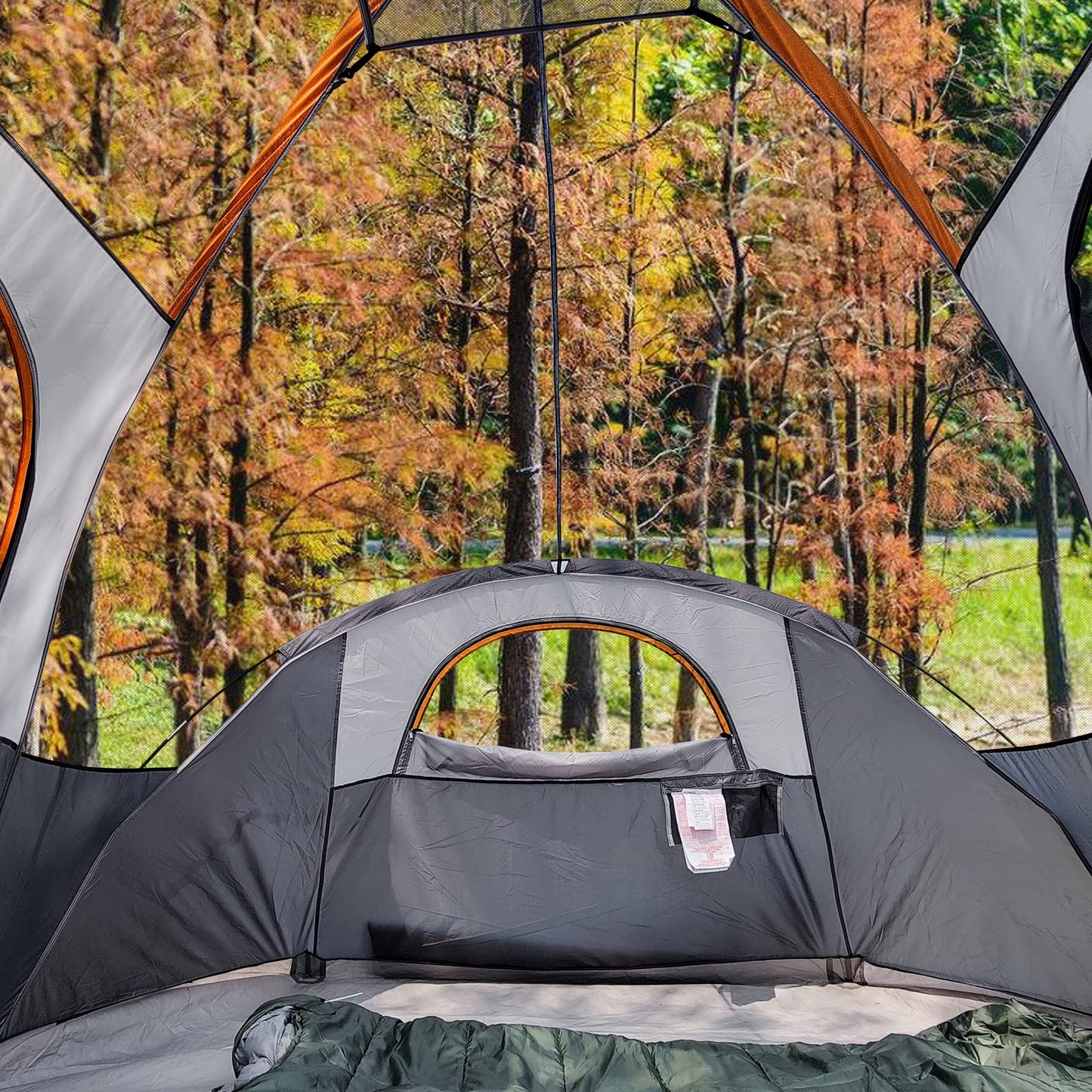 Amazon Basics 8-Person Camping Tent, 3-Season Dome Design with Rainfly, Orange/Grey