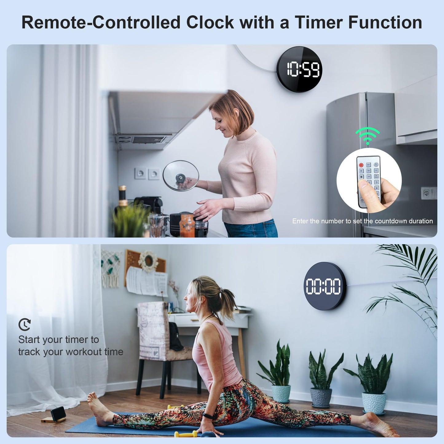 ANALOI Digital Wall Clock, 10 in Wall Clock with Large LED Display Seconds Display One Button DST Muteable Button Auto Brightness, Large Digital Wall Clock for Living Room, Classroom, Bedroom, Office