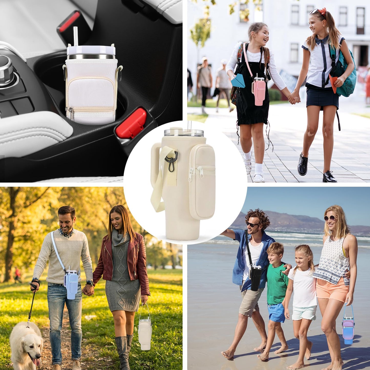 GOEWY Water Bottle Carrier Bag for Stanley 30oz Tumbler with Phone Pocket Water Bottle Holder with Strap Neoprene Water Bottle Pouch for Stanley Cup Accessories