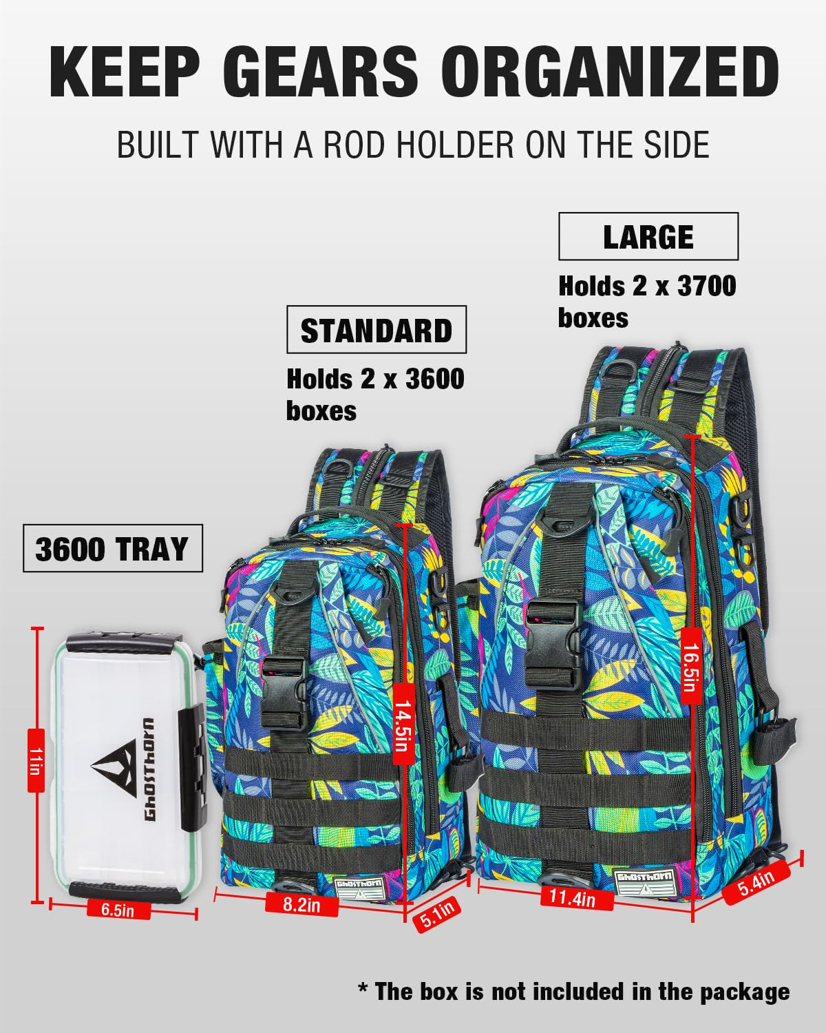 Ghosthorn Fishing Tackle Backpack Storage Bag - Fishing Backpack with Rod Holder Shoulder Bag - Fishing Gift Tackle Box Bag Women Large Blue Leaf