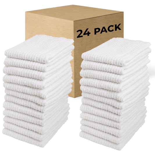 Bar Mop Cleaning Kitchen Dish Cloth Towels 12" x 12", 100% Cotton, Machine Washable, Everyday Kitchen Basic Utility Bar Mop Dishcloth Set of 24, White