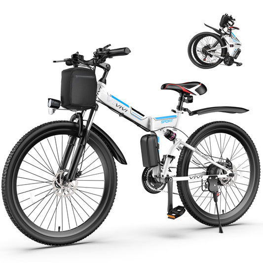 Vivi Folding Electric Bike, Electric Mountain Bike 750W Peak Motor Ebike 26'' Electric Bike for Adults with 48V Removable Battery, Professional 21 Speed, Dual Shock Absorber, LCD Display