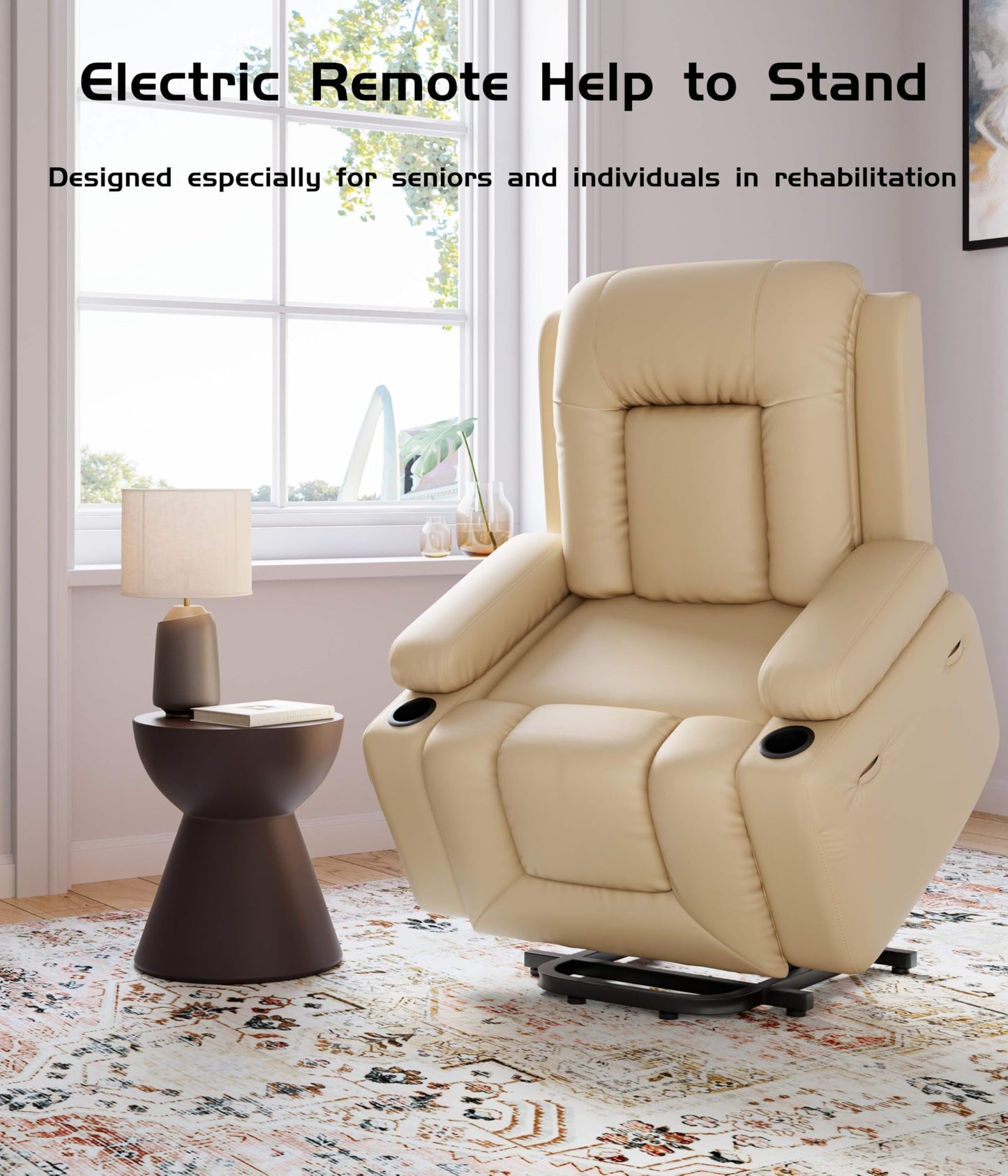 Power Lift Recliner Chair - Heat and Massage, Faux PU Electric Lift Recliner for Elderly & Mobility Impaired, Adjustable Back and Legs, Heavy Duty Lift Chair for Seniors