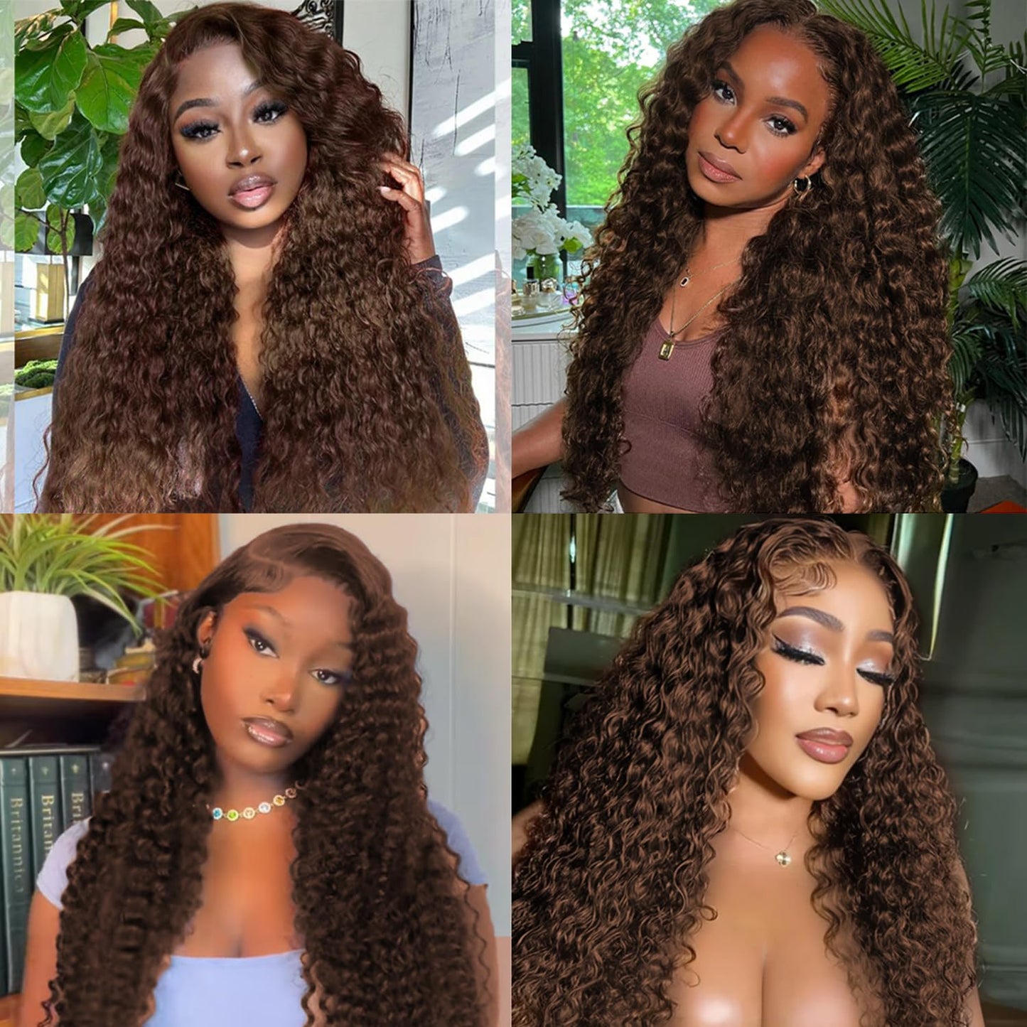 ALLRUN Deep Wave Brown Human Hair Bundles Curly Bundles Chocolate Brown Bundles For Braiding Brazilian Human Hair Bundles Curly Wave Extensions 4# Color 141618 Inch