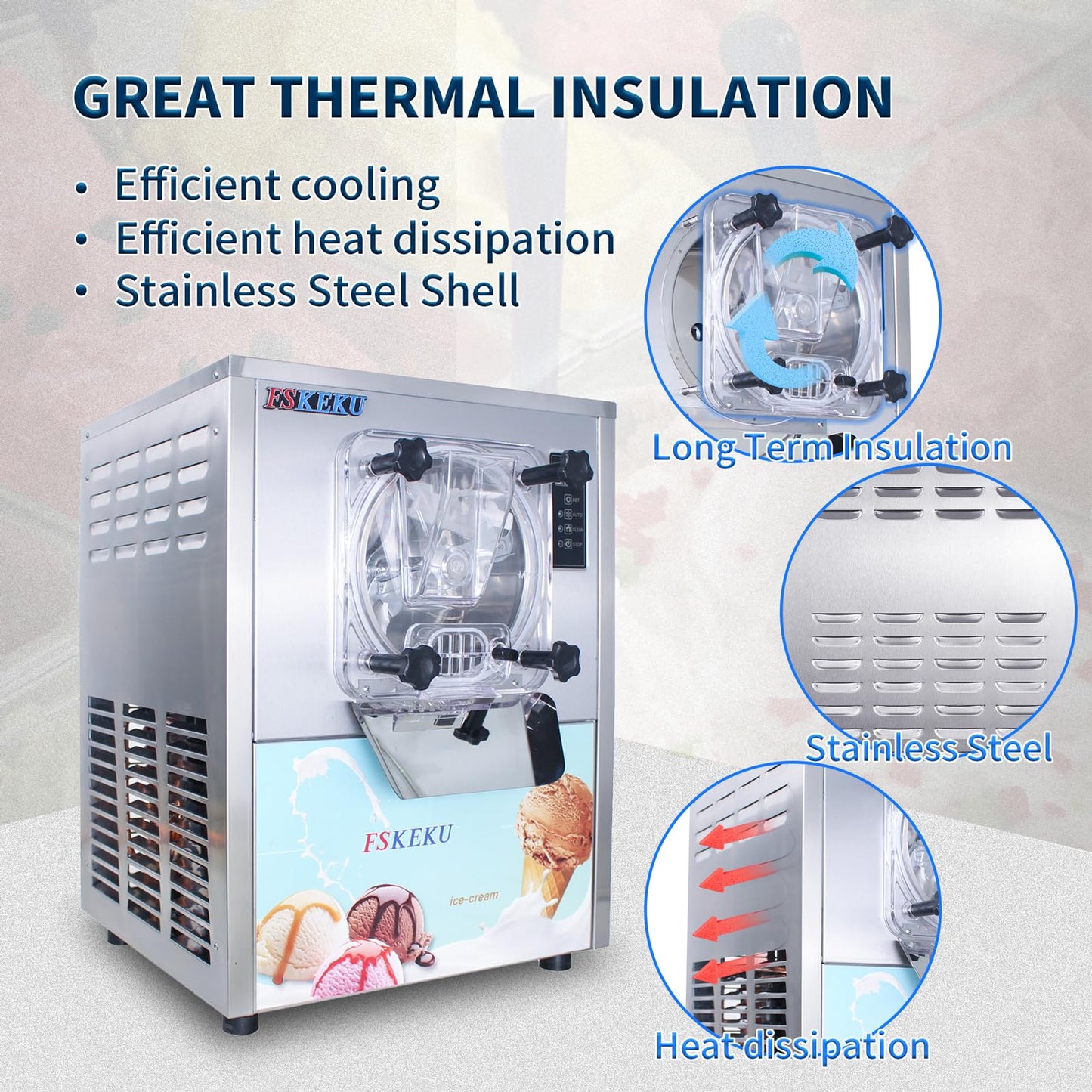 Ice Cream Maker Commercial Machine 16-24L/H, 5.3 Gph Capacity Suitable for Restaurant/Bar/Home, 1400W Hard Ice Cream Machine with LED Display, (110V 60Hz)