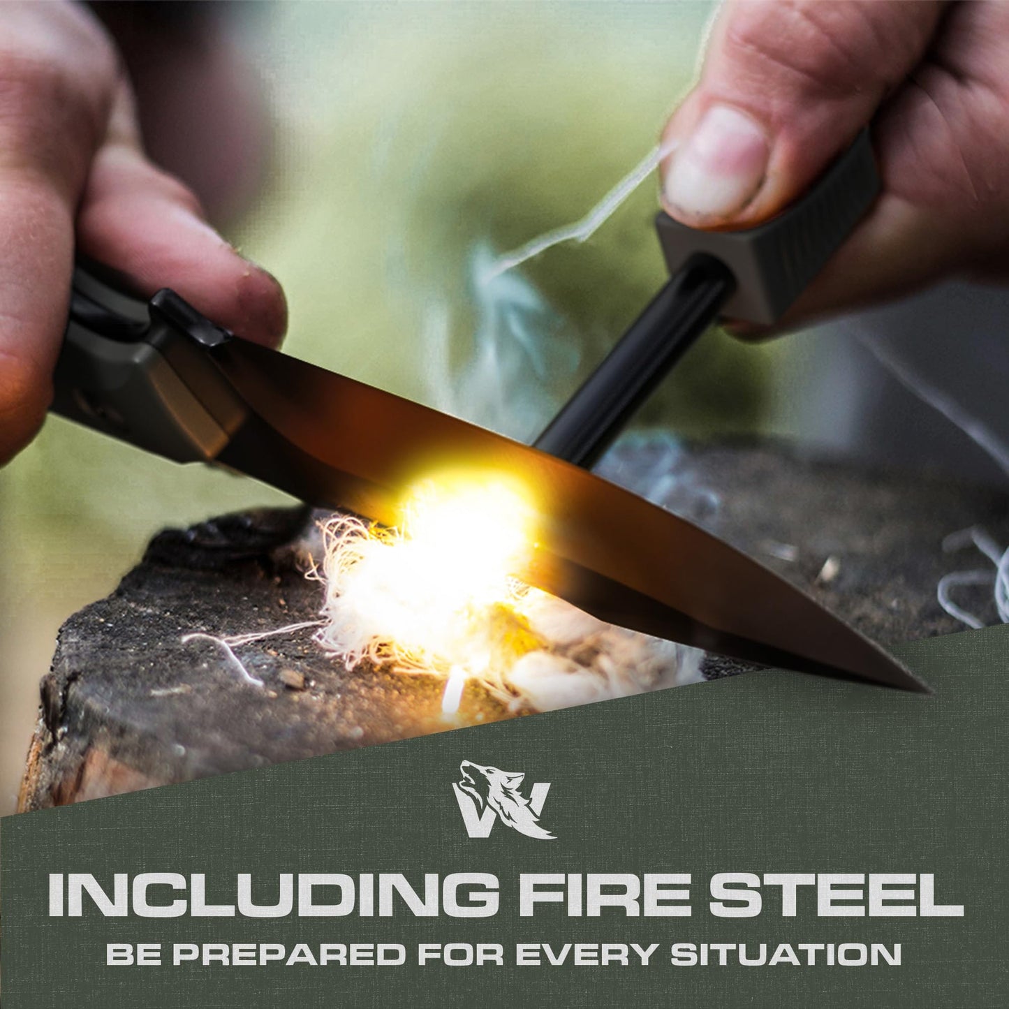 ODENWOLF AMBULO Fixed Blade Survival Knife with Kydex Sheath and Fire Starter - Bushcraft Knife Full Tang - Made of strong D2 Steel - Hunting Knife with Belt Loop and G10 Handle - Full Tang Knife