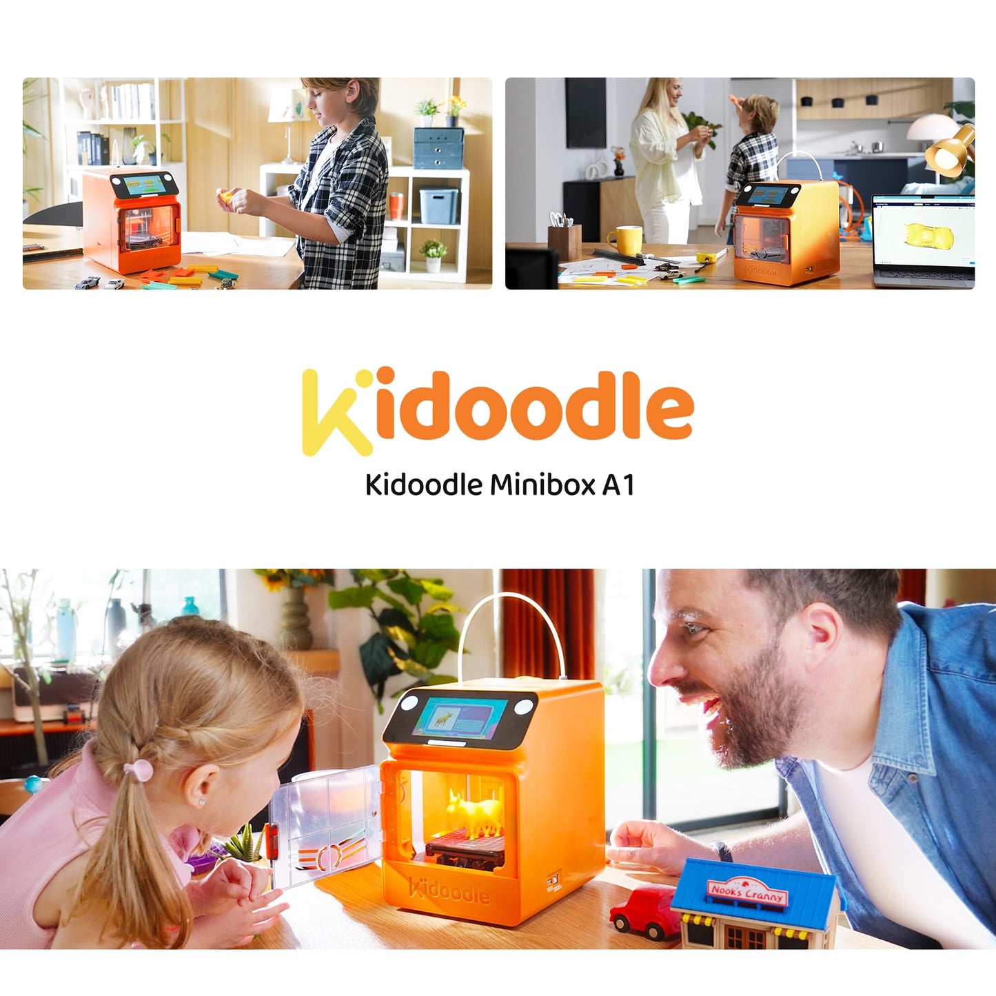 Kidoodle Mini 3D Printer for Kids & Beginners, 600mm/s High Speed Printing, Auto-Leveling/Child-Safe Design/5" Touch Screen, Pre-Assembled with Wi-Fi/App Control, Easy Setup for Home/School