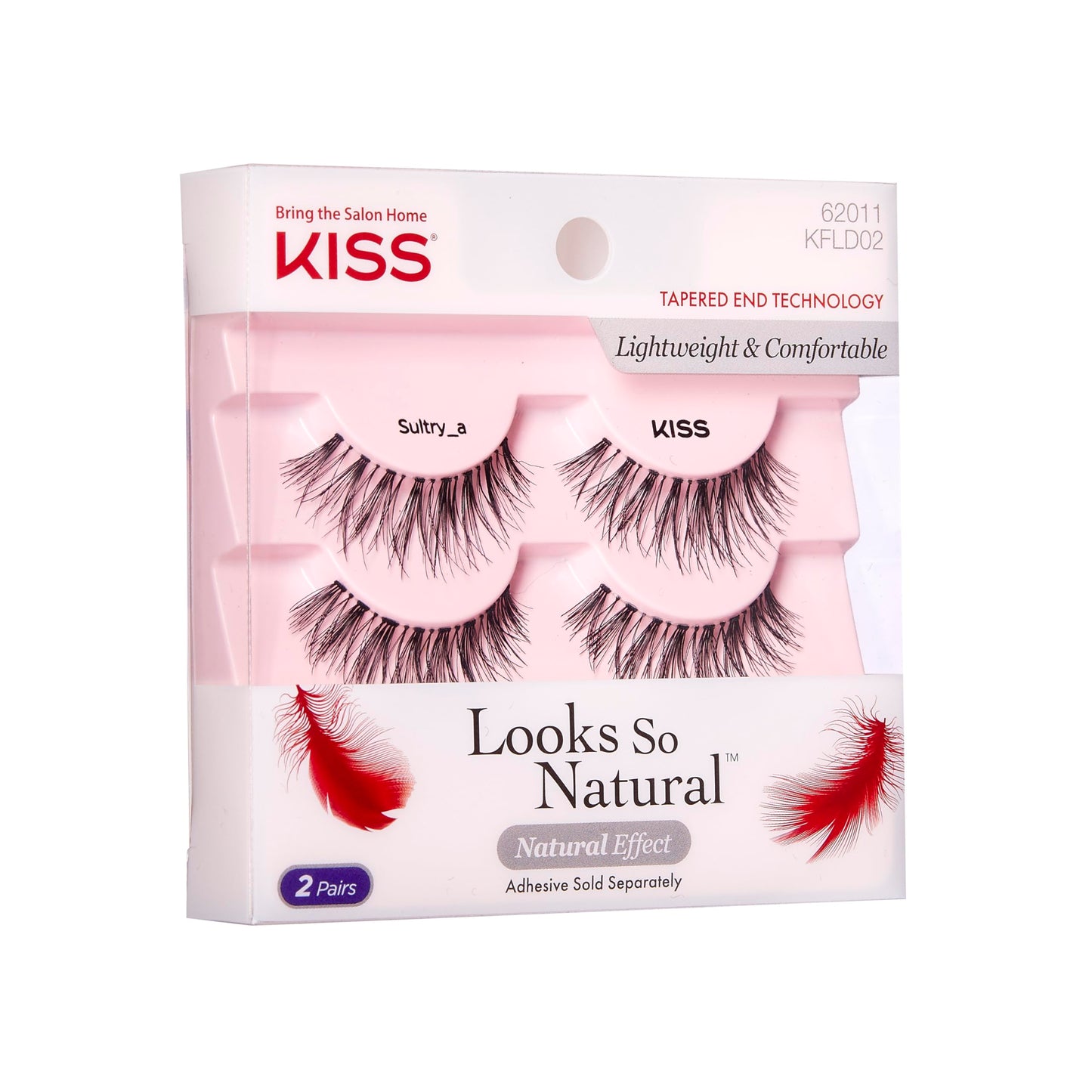 KISS Looks So Natural False Eyelashes Double Pack, Lightweight & Comfortable, Tapered End Technology, Reusable, Cruelty-Free, Contact Lens Friendly, Style 'Sultry', 2 Pairs Fake Eyelashes 2 Count (Pack of 1) Sultry Double Pack
