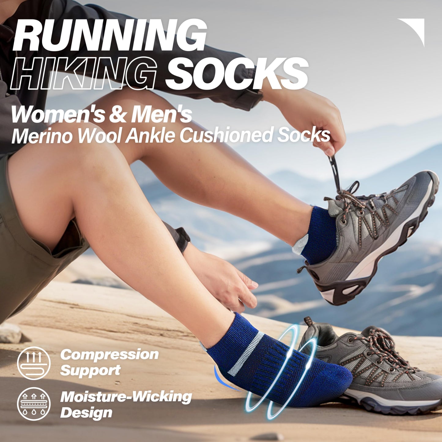 Anlisim Merino Wool Quarter Hiking Socks Compression Warm Thermal Winter Thick Cushion Running Moisture Wicking No Show Socks Gifts Stocking Stuffers for Women Men 6 Pairs(Assorted,L)