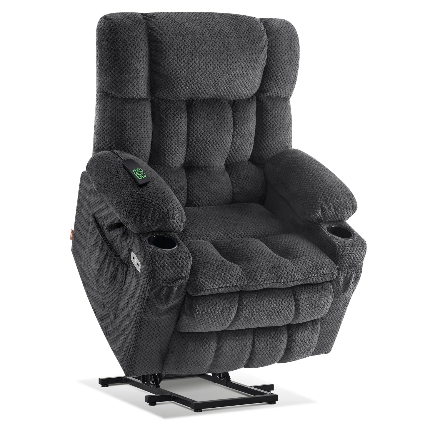 MCombo Dual Motor Power Lift Recliner Chair with Massage and Heat for Elderly People, Infinite Position, USB Ports, Cup Holders, Fabric 7890 (Medium, Dark Gray)