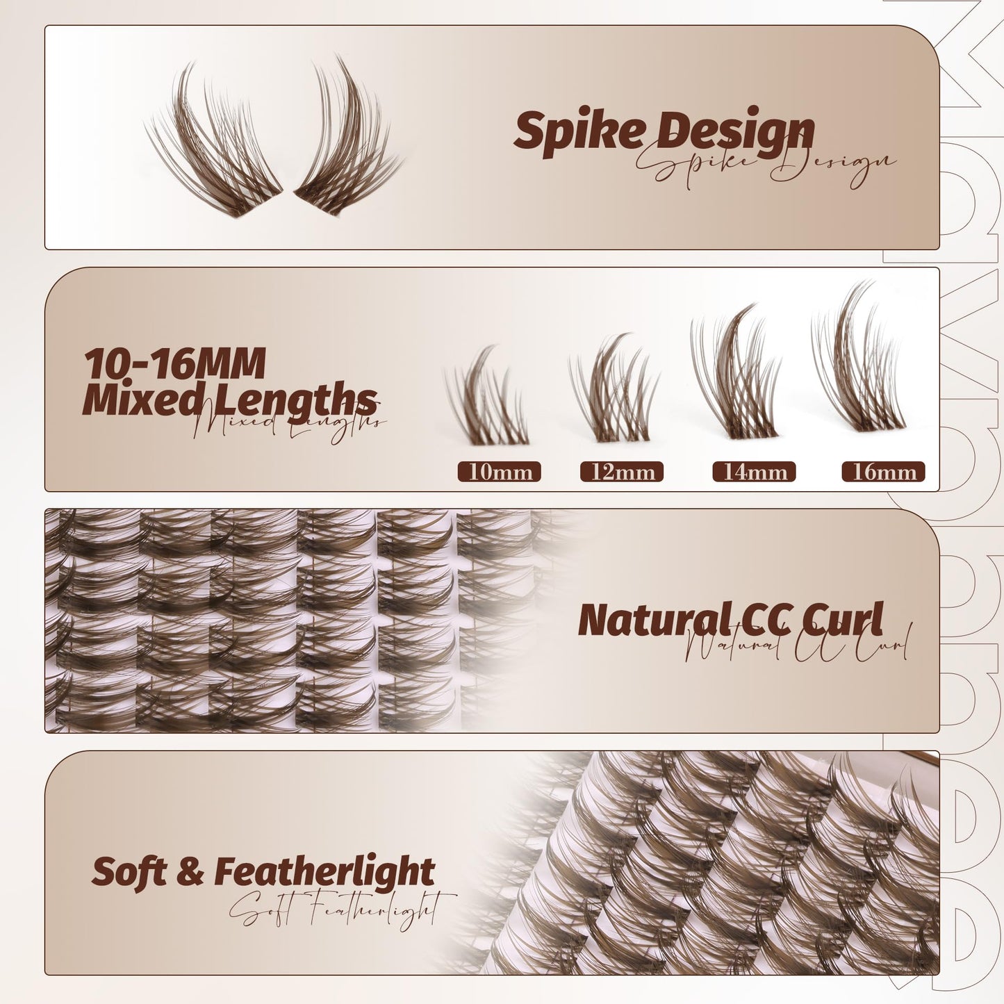Brown Lash Clusters Wispy Eyelash Extensions Dark Brown Lash Extensions 10-16MM DIY at Home CC Curl Eyelash Clusters Natural Spiky Lash Individuals 120 Pcs Cluster Lash Pack by Mavphnee