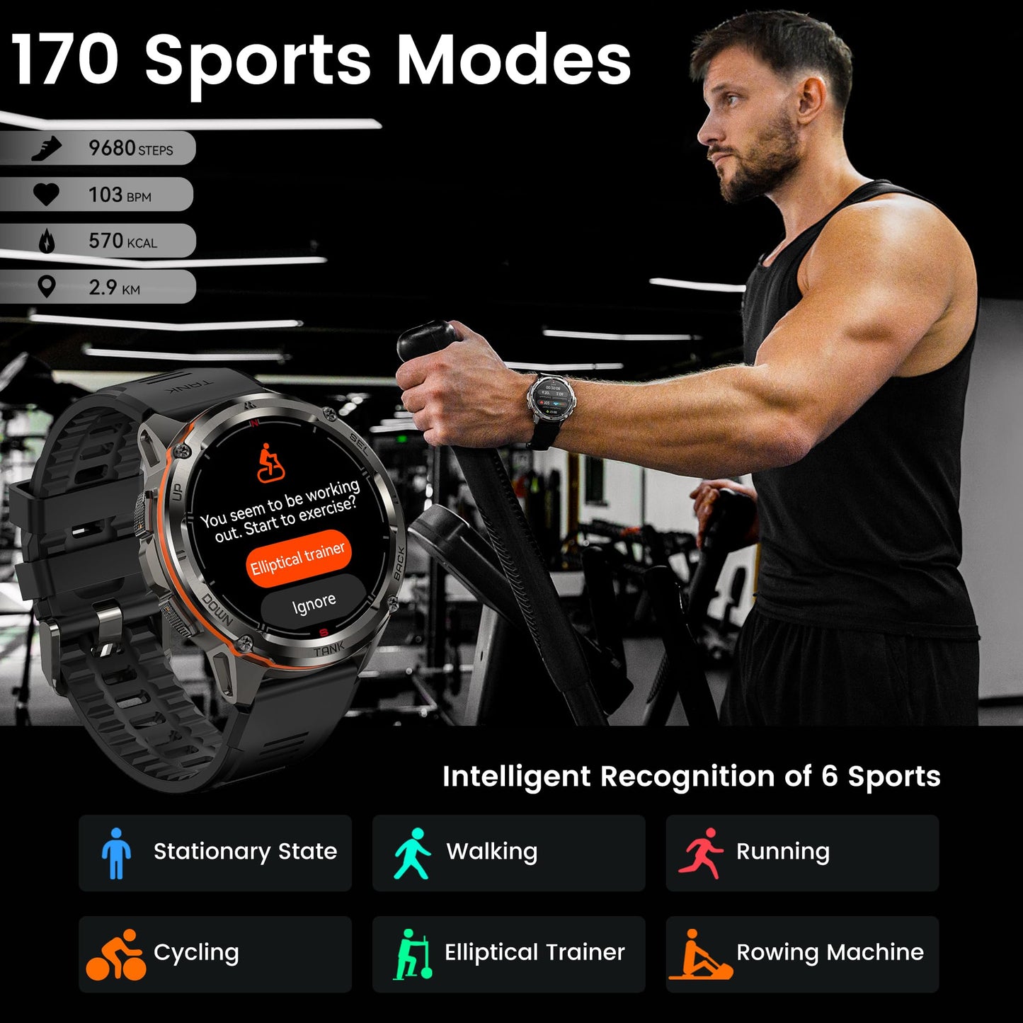 AMAZTIM GPS Smart Watch for Men, 6 Satellite Positioning, Compass, Stainless Steel Body, 50M Waterproof, 470mAh Extra-Large Battery, Answer/Make Call, 1.43" AMOLED Screen, Compatible for Android iOS