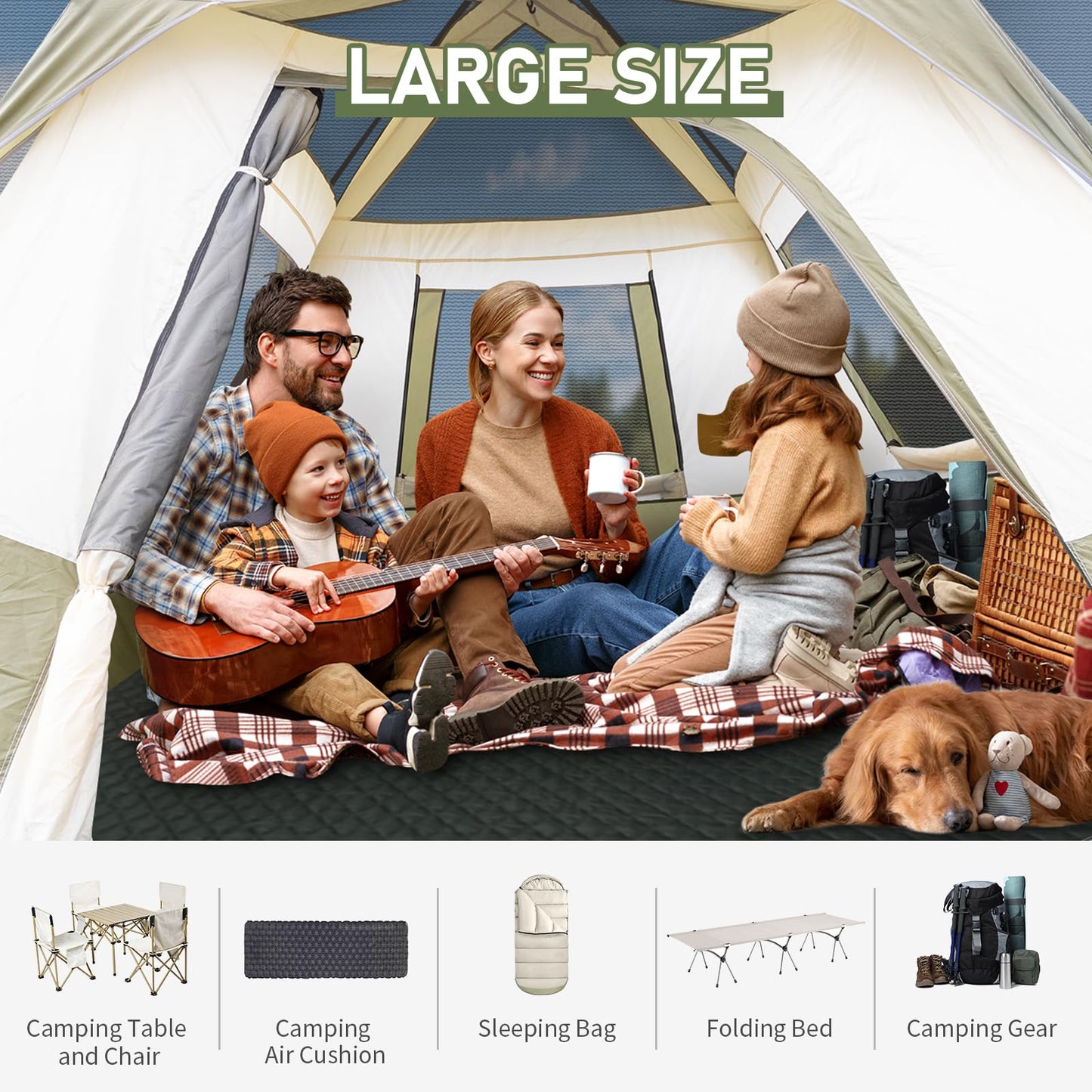 Outvita Camping Tent - 4/6 Person Waterproof, Portable Backpacking With Instant Setup, Double Fabric for Family Camping, Hiking, Outdoor - Set Up Within 60 Seconds, Army Green