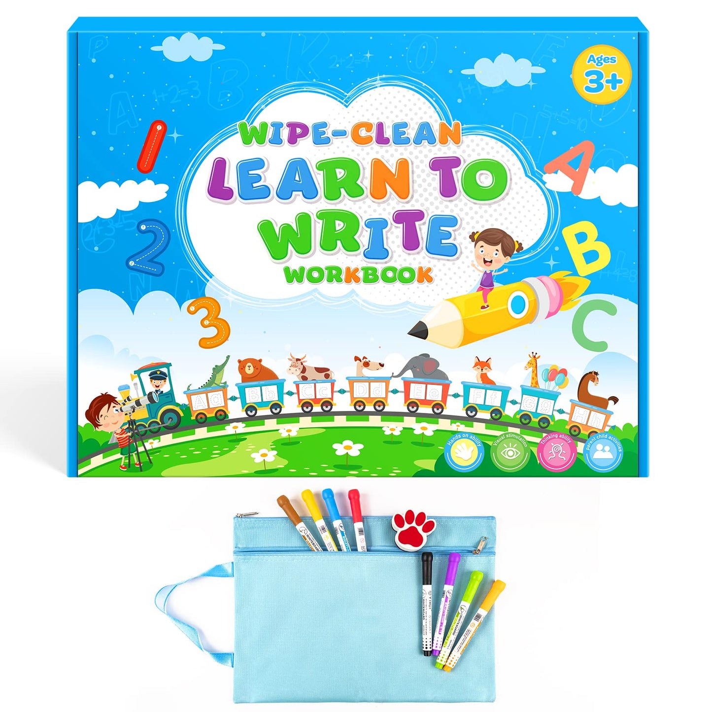 Back to School Supplies - Kindergarten Books for Kids - Toys for 4 5 6 7 Year Old Boys Girls - Handwriting Practice Workbook, Educational ABC Tracing Book with Reusable Activities, Montessori Learning