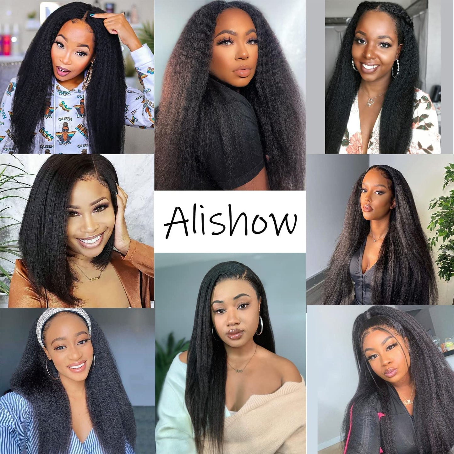 Alishow Kinky Straight Clip in Hair Extensions Real Human Hair for Black Women 20 Inch Virgin Hair Clip in Full Head Unprocessed Remy Yaki Straight Clip Ins 10pcs with 22 Clips 120 Gram Per Set