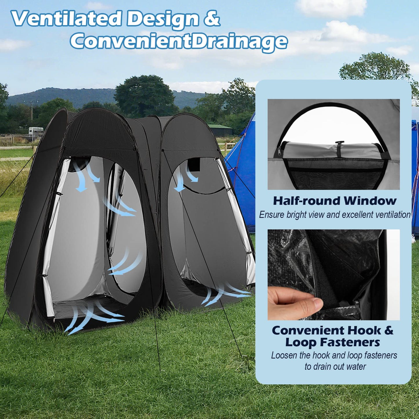 Goplus 2 Room Pop Up Shower Tent, 6.3FT Outdoor Portable Changing Room with Ground Stake, Wind Rope, Carry Bag, Window, Clothesline, Pocket, Privacy Instant Bathroom Tent for Camping Toilet