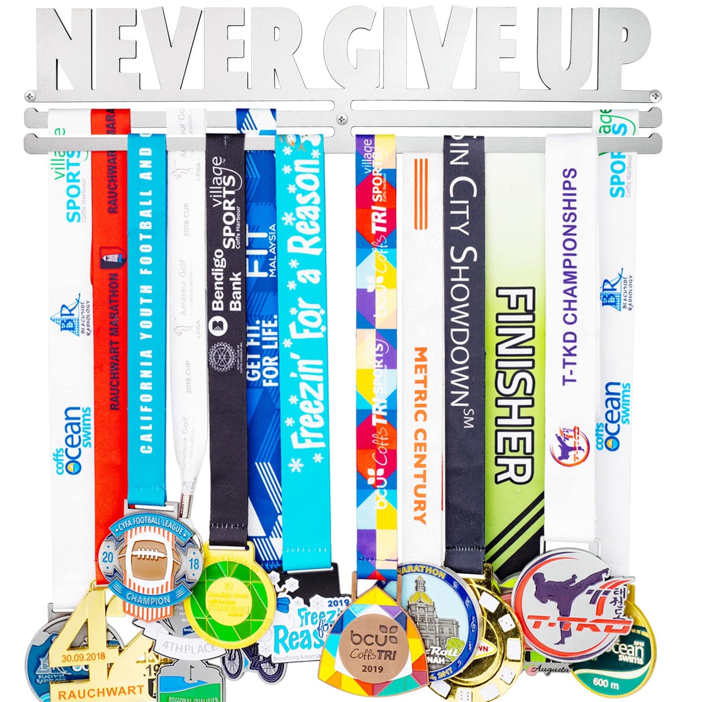 Miayork White Medal Holder Display Hanger Rack Frame for More Medals-Sports Medal Hanger and Ribbon Display Holder Rack with Easy Hanging Bars,soccer medal hanger display