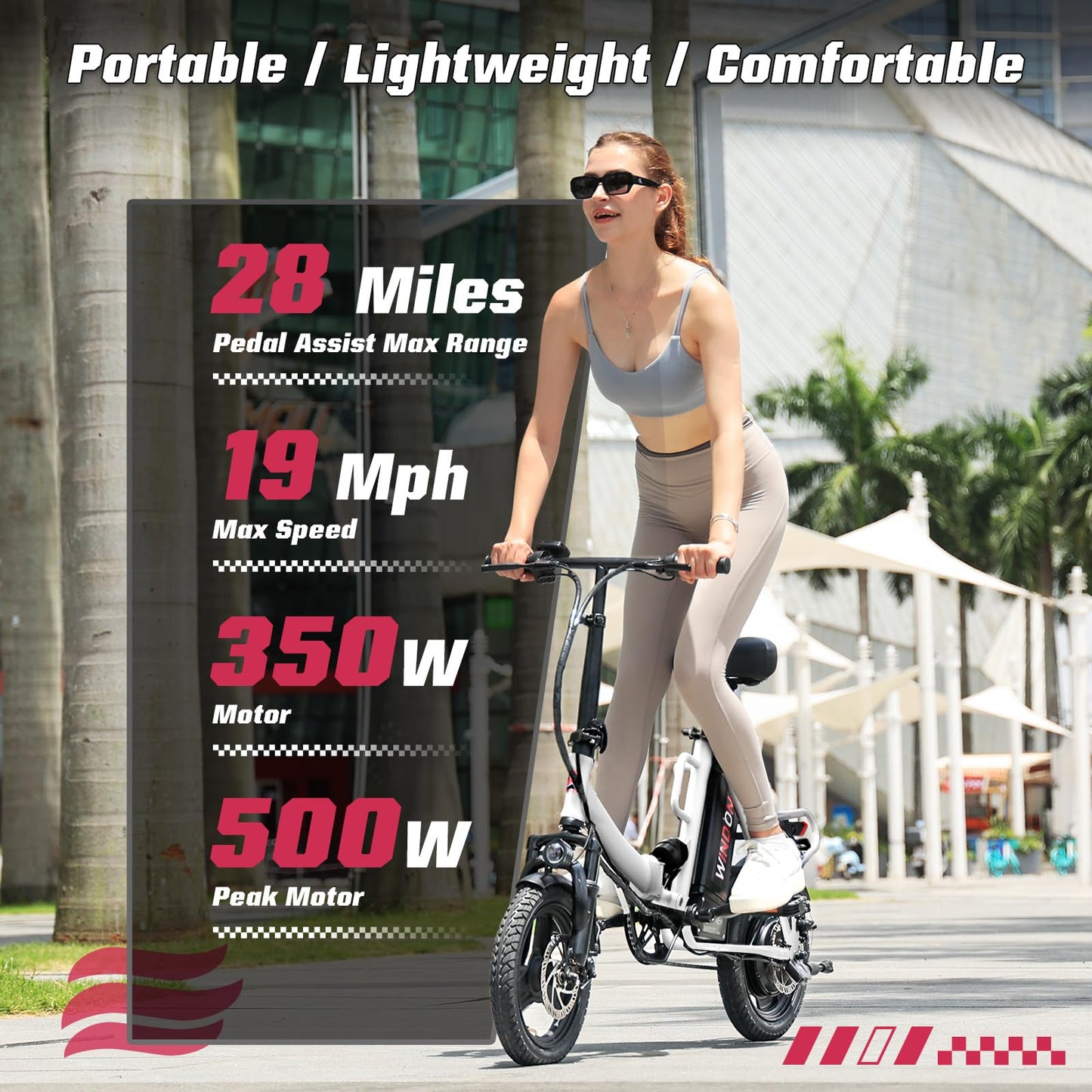 Windone S14 Electric Bike for Adults, Max 19 MPH Speed & 28 Miles Range (PAS), 500WPeak Motor and Lightweight & Portable, Shock Absorbers Electric Bicycle, Foldable ebike for Adults