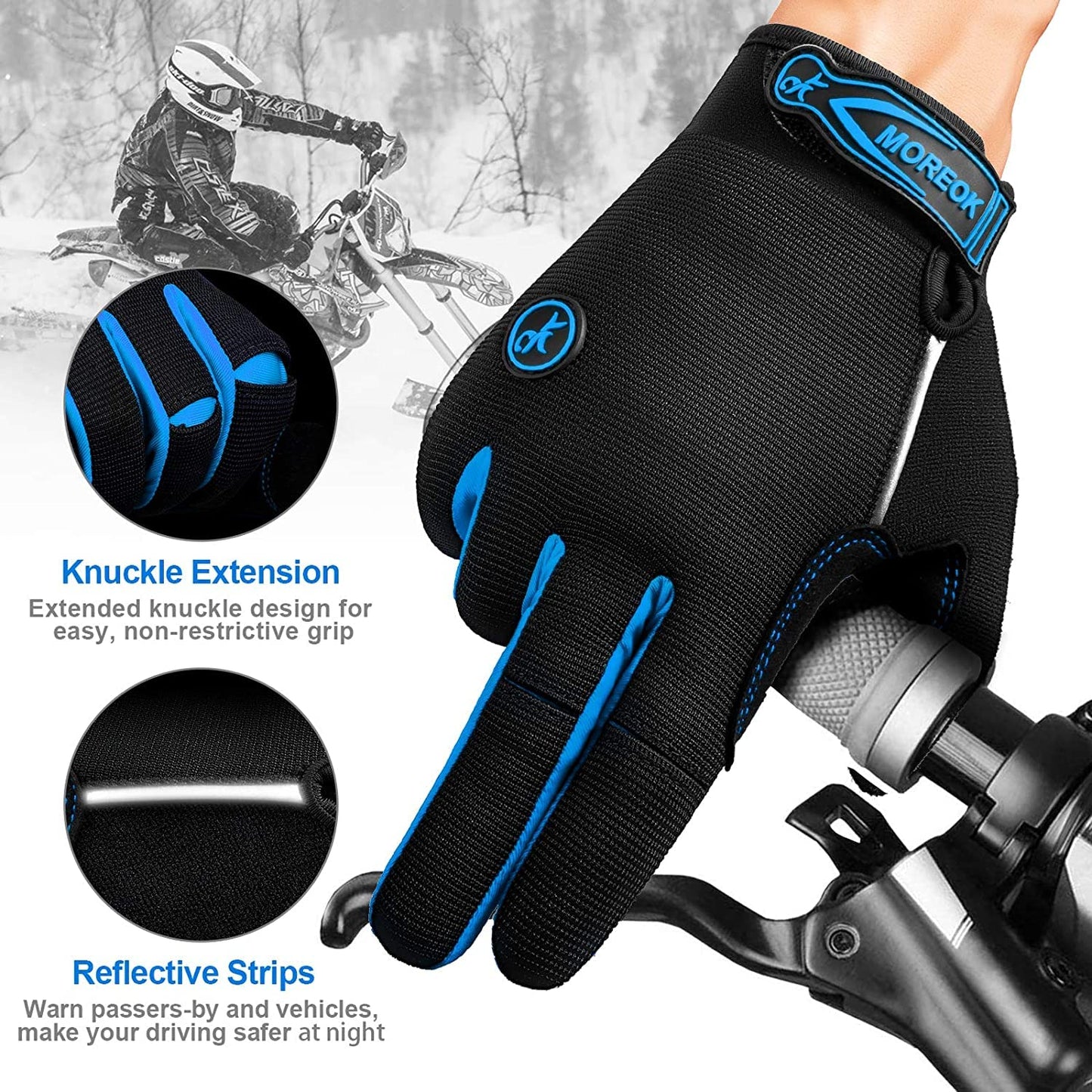 BIKINGMOREOK Cycling Gloves Bike Gloves Biking Gloves for Men Women,Touchscreen Full Finger Shock-Absorbing Mountain Bike Gloves,5MM Gel Pads MTB Road Bicycle Gloves for Running,Hiking-Blue-S