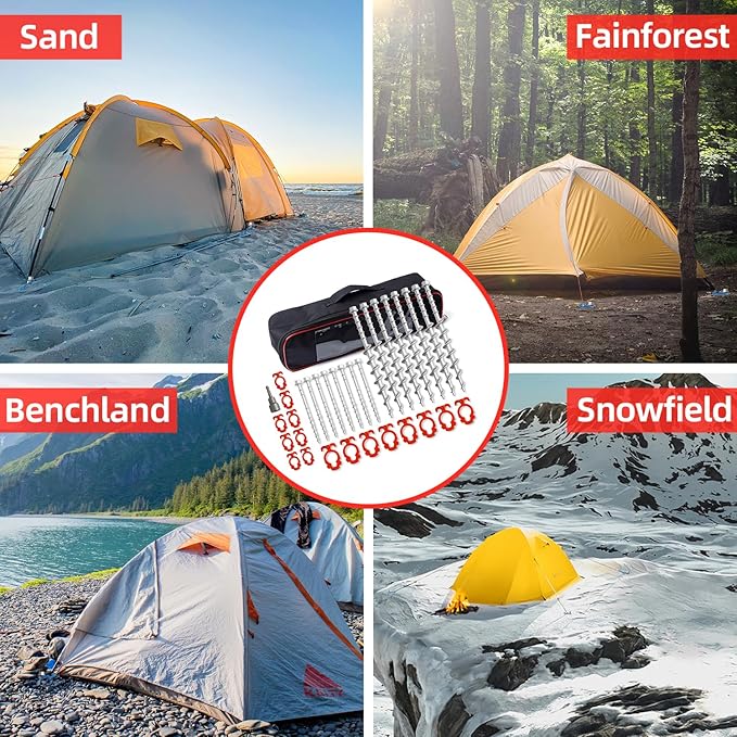 Non-Rust Cast Aluminum Ground Anchors - Heavy Duty Screw in Tent Stakes for Superior Stability Ideal for Securing Animals, Tents, Canopies, Sheds, Car Ports, Swing Sets Outdoors-16Packs