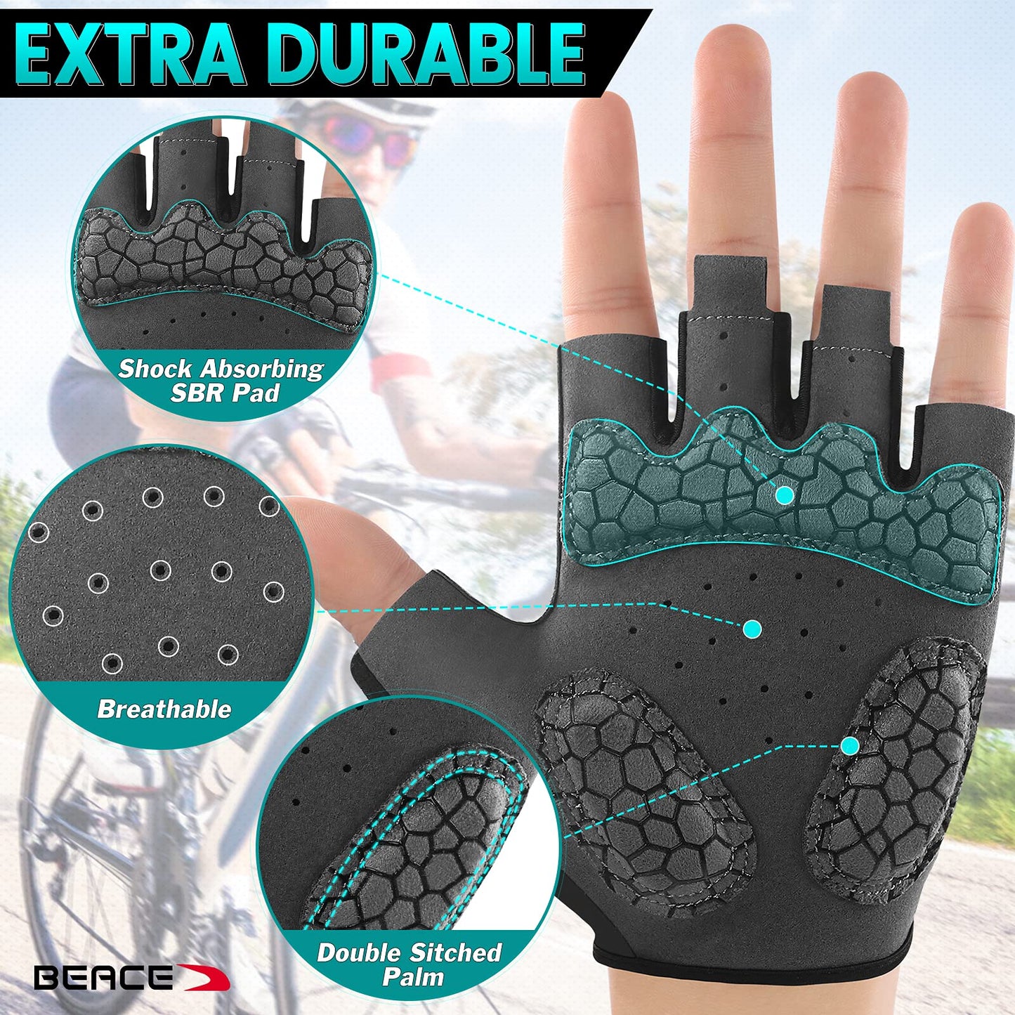BEACE Cycling Gloves Bike Gloves Biking Gloves Half Finger MTB Road Bicycle Gloves for Men and Women-Breathable Anti-Slip Shock-Absorbing Pad Motorcycle Mountain Bike Gloves (Red, L)