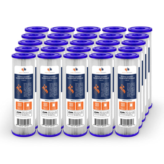 Aquaboon 5 Micron 10x2.5 Whole House Pleated Sediment Filter Cartridge for Well Water Filter Replacement Compatible with WFPFC3002, WHKF-WHPL, 25-Pack