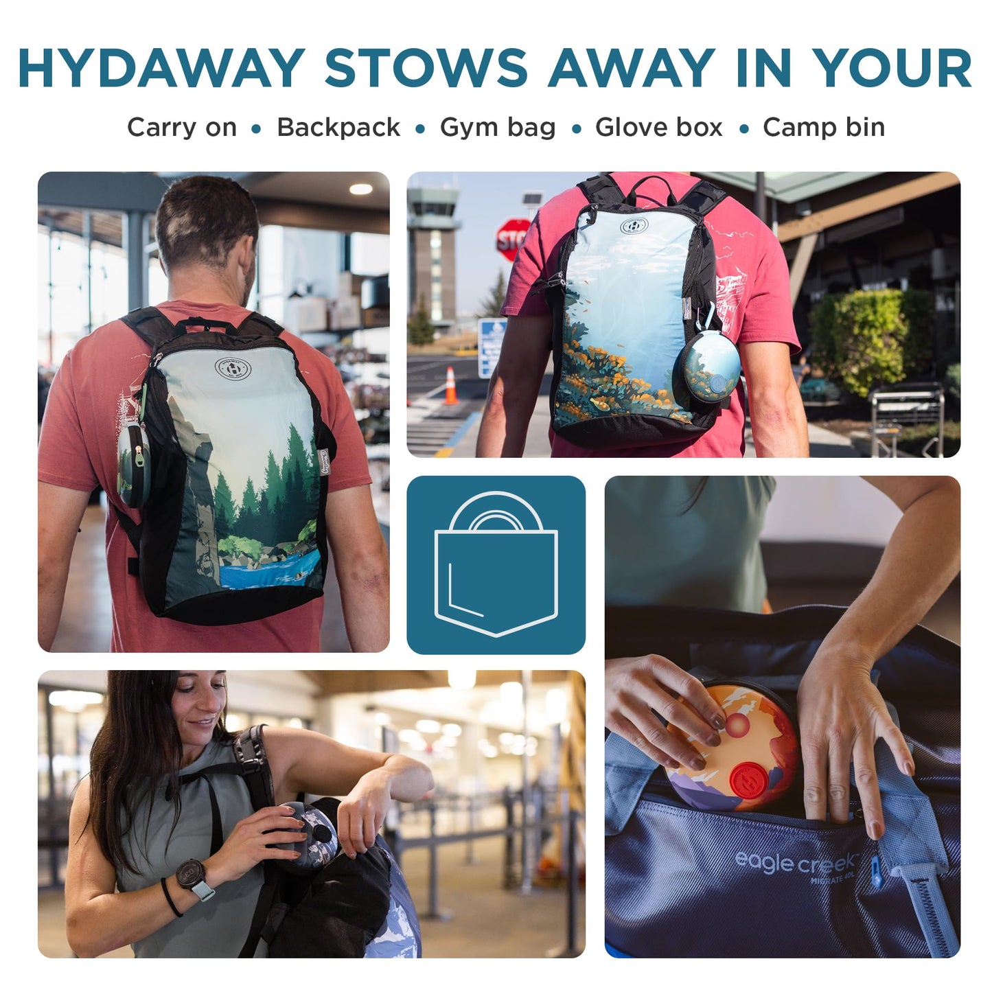 HYDAWAY Collapsible Water Bottle Travel Case - Store & Protect Bottles, Bowls & Folding Cups I Travel, Camping, Hiking & Festival Essentials, TSA Mini Accessory Bag for Air Travel with Carabiner Clip