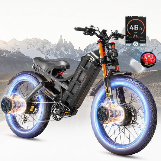eAhora 2025 Romeo Pro 2 4000W 46Mph Electric Bike for Adults, 52V/70Ah 200+Miles Long Range Ebike, 26 * 4.0" Fat Tire Full Suspension Electric Mountain Bike Black