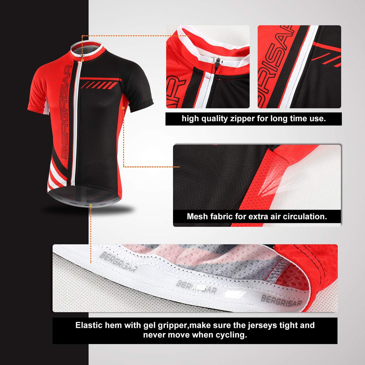 BERGRISAR Men's Cycling Jerseys Short Sleeves Bike Shirt