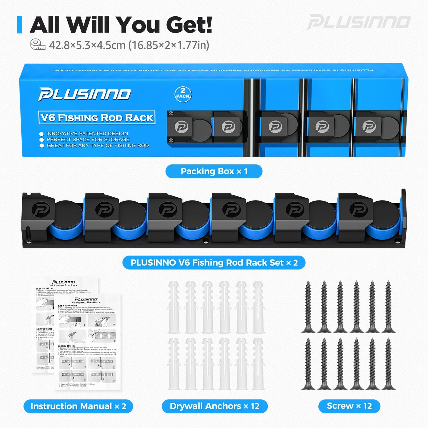 PLUSINNO Fishing Gifts for Men - V6 Vertical Fishing Rod/Pole Holders, Support Extra Large & Heavy Fishing Rod Combos, Fishing Rod Holders for Garage, Wall Mounted Fishing Rod Rack Storage