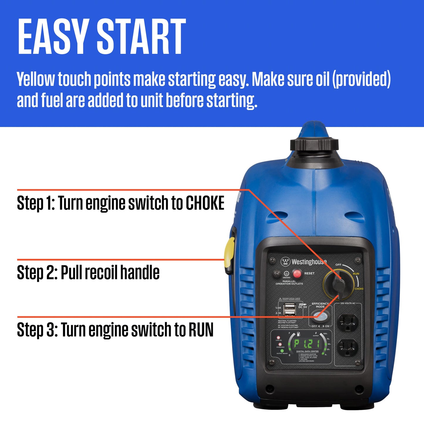 Westinghouse 2800 Peak Watt Super Quiet & Lightweight Portable Inverter Generator, Gas Powered, Parallel Capable, Long Run Time