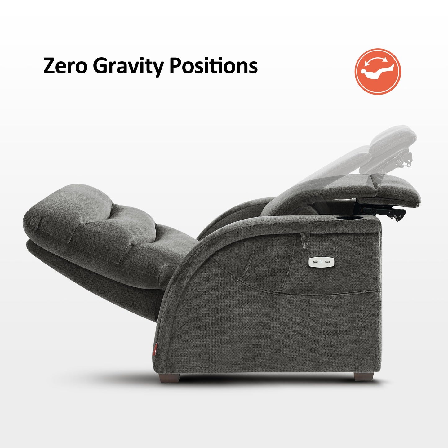 MCombo Power Zero Gravity Recliner Chair with Adjustable Headrest for Living Room, Fabric ZG334 (Neutral Grey)