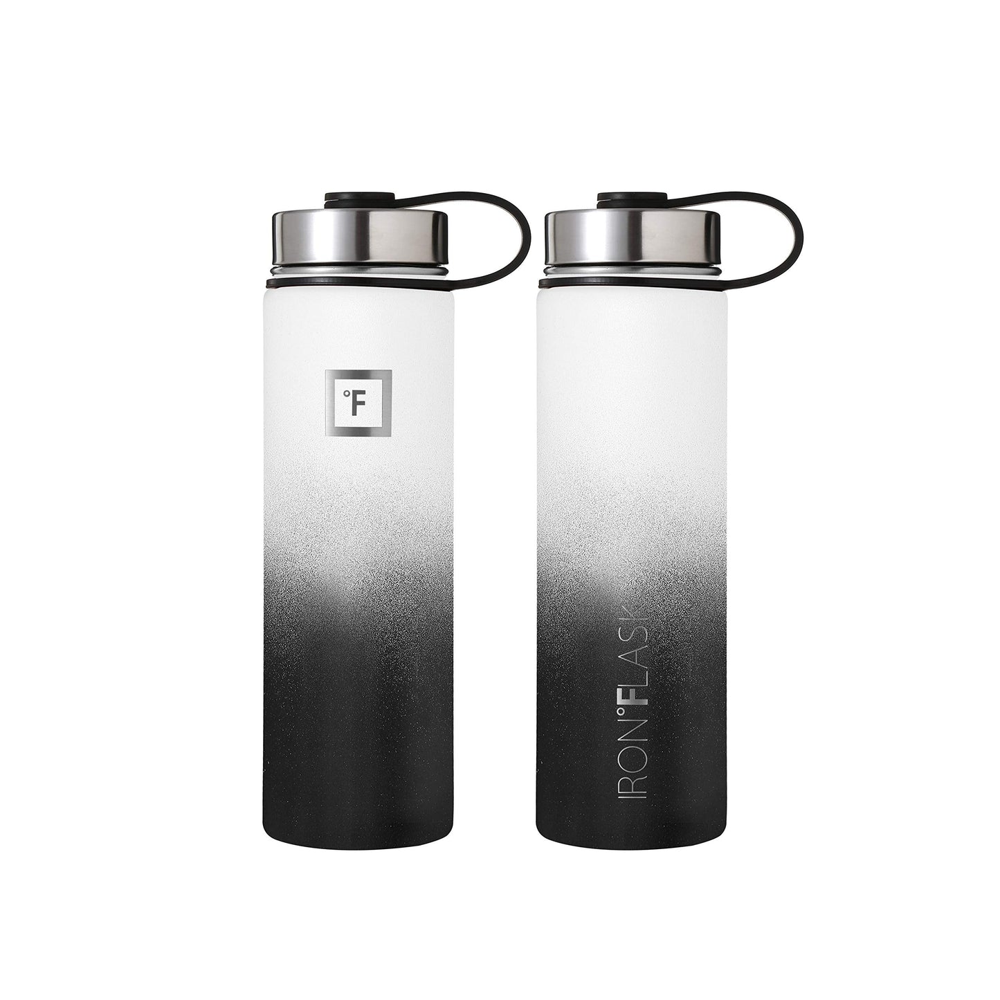 IRON °FLASK Camping & Hiking Hydration Flask, Wide Mouth, 3 Straw Lids, Stainless Steel Outdoor Water Bottle, Double Walled, Insulated Thermos, Metal Canteen - Day & Night, 22 Oz