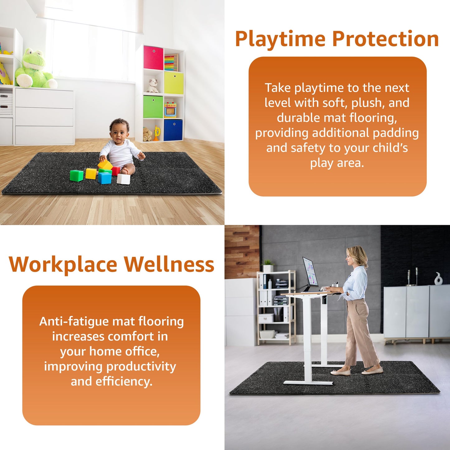 Sivan Fitness 1/2" Thick Rubber Top High Density EVA Foam Gym Flooring for Home Gym - 48 Sq Ft Exercise Mat Tiles for Workout, Yoga, Heavy Exercise Equipment Mat - 12 Interlocking Gym Floor Mat