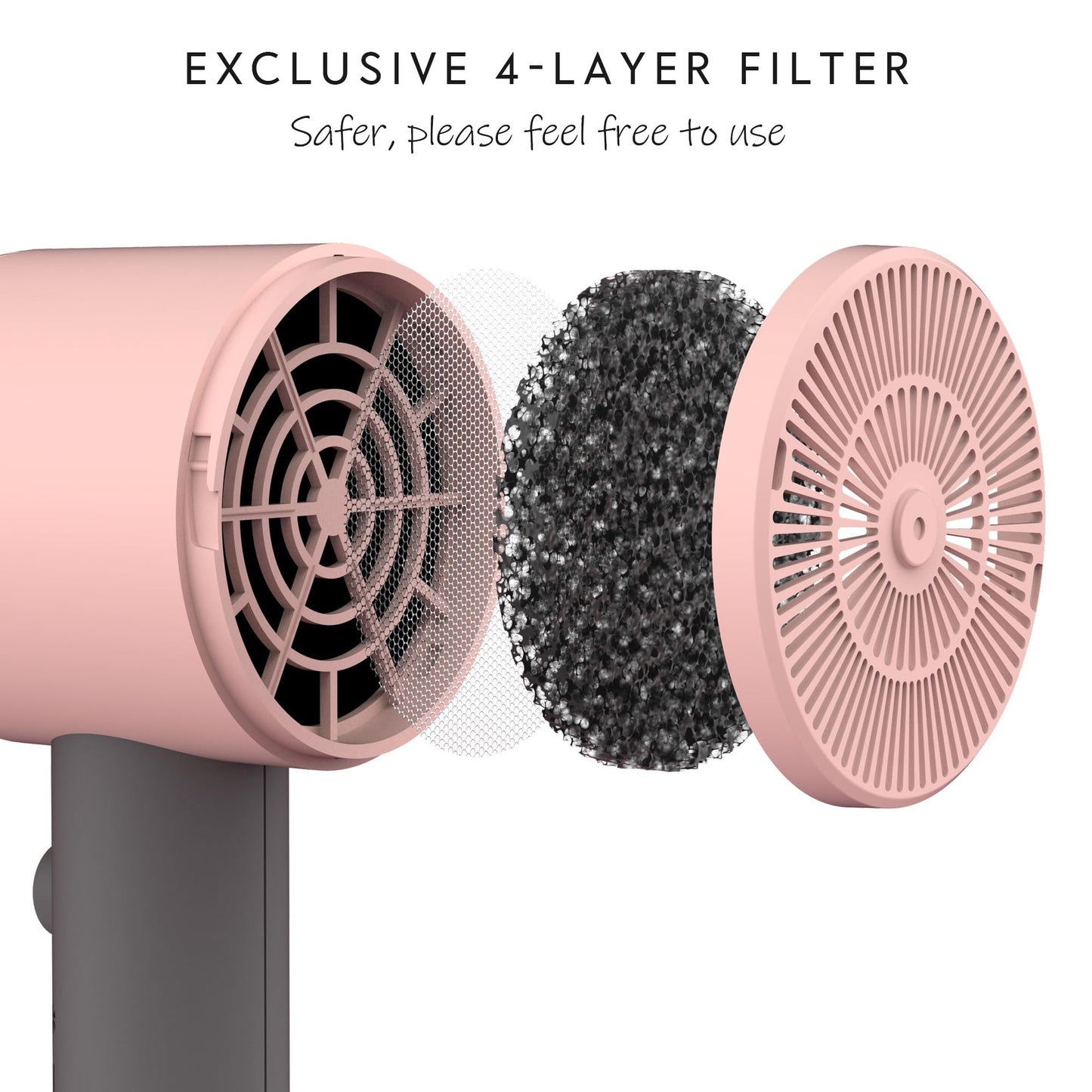 AINA Hair Dryer with Diffuser, Blow Dryer for Women | Advanced Ionic Technology, Ceramic Coating | Cold Shot Features Turbo Heat for Fast Drying and Shine(Misty Blush)