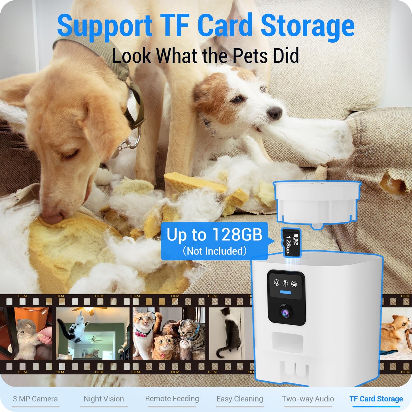 Frienhund Automatic Cat Feeder with 2K HD Camera: Automatic Dog Feeder with Night Vision, Cat Food Dispenser with 5G WiFi for Multiple Pet, Detachable for Easy Clean - 29 Cup （7L Large Capacity）