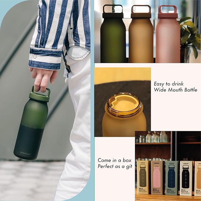 WEMUG Minimalist Water Bottle with Handle, Small 620 ml, BPA-Free Plastic, Compatible Filter (Optional, filter not included)